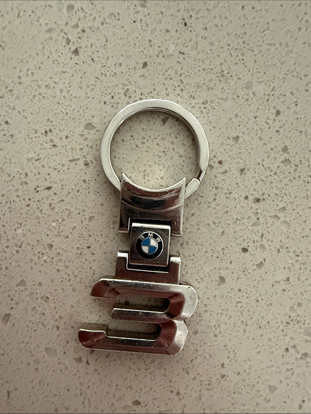 BMW Silver Metal Keyring with Emblem and Number 3 Charm
